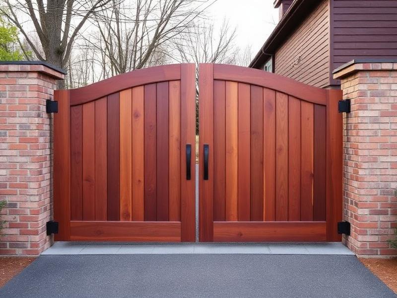 Custom wooden double gate for a residential driveway