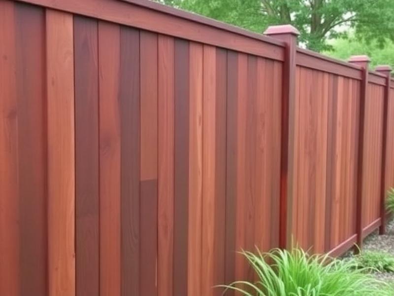 Freshly stained dark mahogany wood fence panels